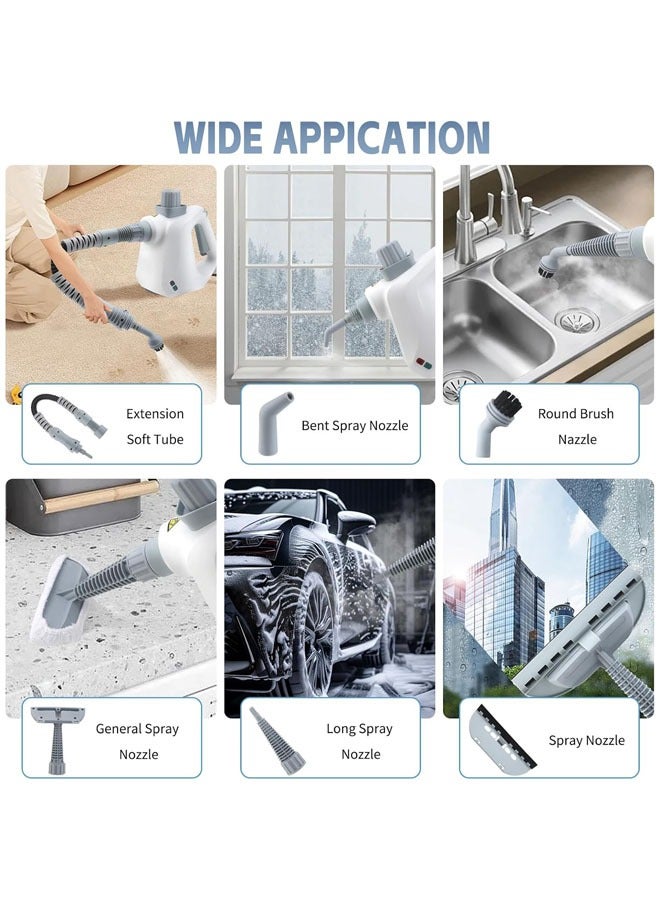 Multi-Surface Handheld Steam Cleaner with 9-Pieces Accessories, All Natural Pressurized Steamer for Cleaning, Multipurpose Steam Cleaner for Home to Remove Dirt, Grout, Tile, Grease and More (White)  - Image 5