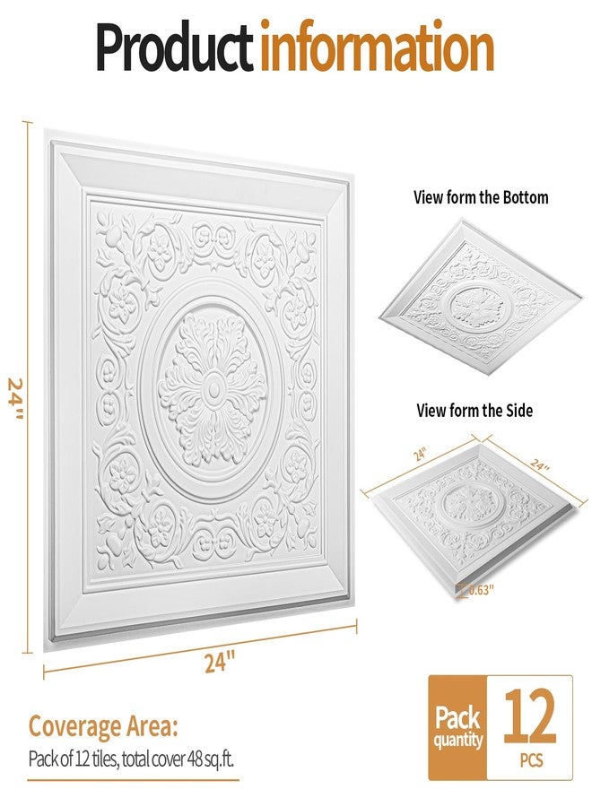 WOWSTAR 12-Pack 24"x24" Drop Ceiling Tiles, Waterproof Glue up Vintage Style 3D Ceiling Tiles, White - Image 4