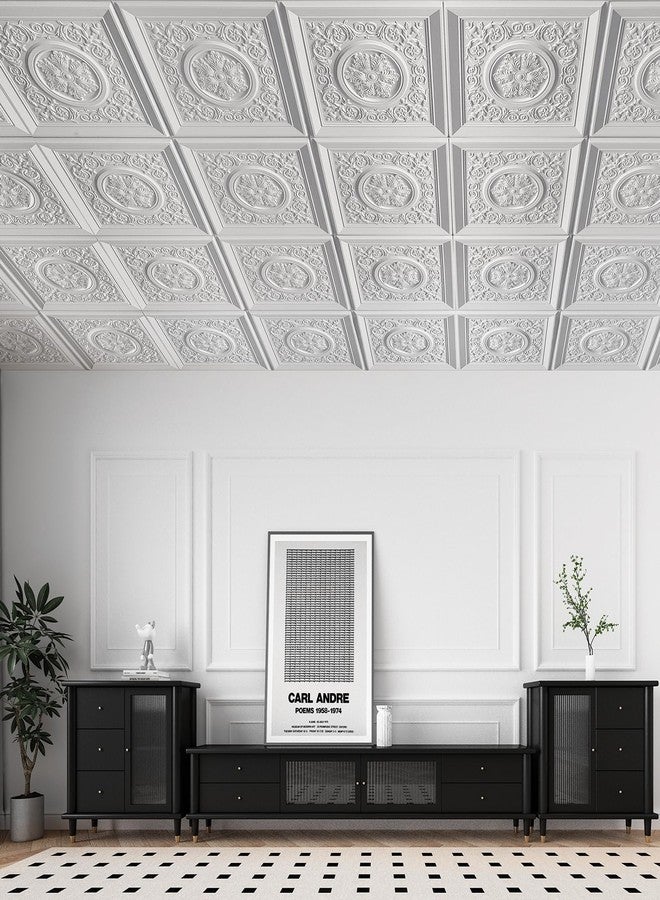 WOWSTAR 12-Pack 24"x24" Drop Ceiling Tiles, Waterproof Glue up Vintage Style 3D Ceiling Tiles, White - Image 2