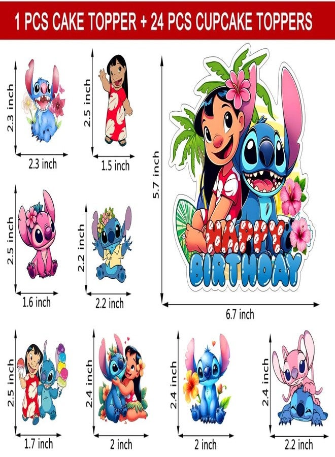 ARHAVI 25 Pcs Stitch Cake Topper and Cupcake Toppers Set Birthday Party Supplies for Stitch Themed Birthday Decorations - Image 2
