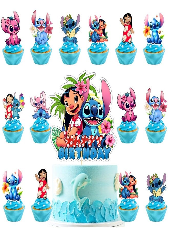 ARHAVI 25 Pcs Stitch Cake Topper and Cupcake Toppers Set Birthday Party Supplies for Stitch Themed Birthday Decorations - Image 1