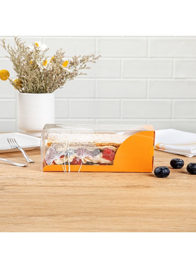Restaurantware صناديق حلوى شفافة 7 بوصة × 2.5 بوصة، 100 غلاف ورقي برتقالي، صناديق حلوى شفافة - لمسة ورقية، بدون بطانة دهنية، صناديق تفضيل بلاستيكية شفافة، مقاومة للكسر، قابلة للتخلص منها - Image 4