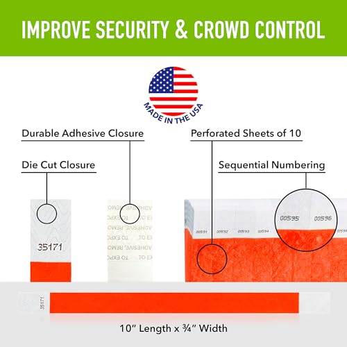 Wristco 100 WristCo Coral Red Tyvek Wristbands for Events - Comfortable Tear Resistant Paper Bracelets ID Wrist Bands for Concerts Festivals Admission Party Identification - Image 2
