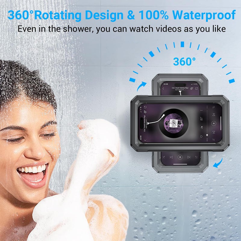 Coolpow Shower Phone Holder Waterproofã€480Â°Rotatableã€‘Retractable Adjustable Shower Phone Case Shower Stall Accessories for Bathroom Wall Phone Mount Stand Water Proof Anti Fog Case for 4-7"Cellphones - Image 3