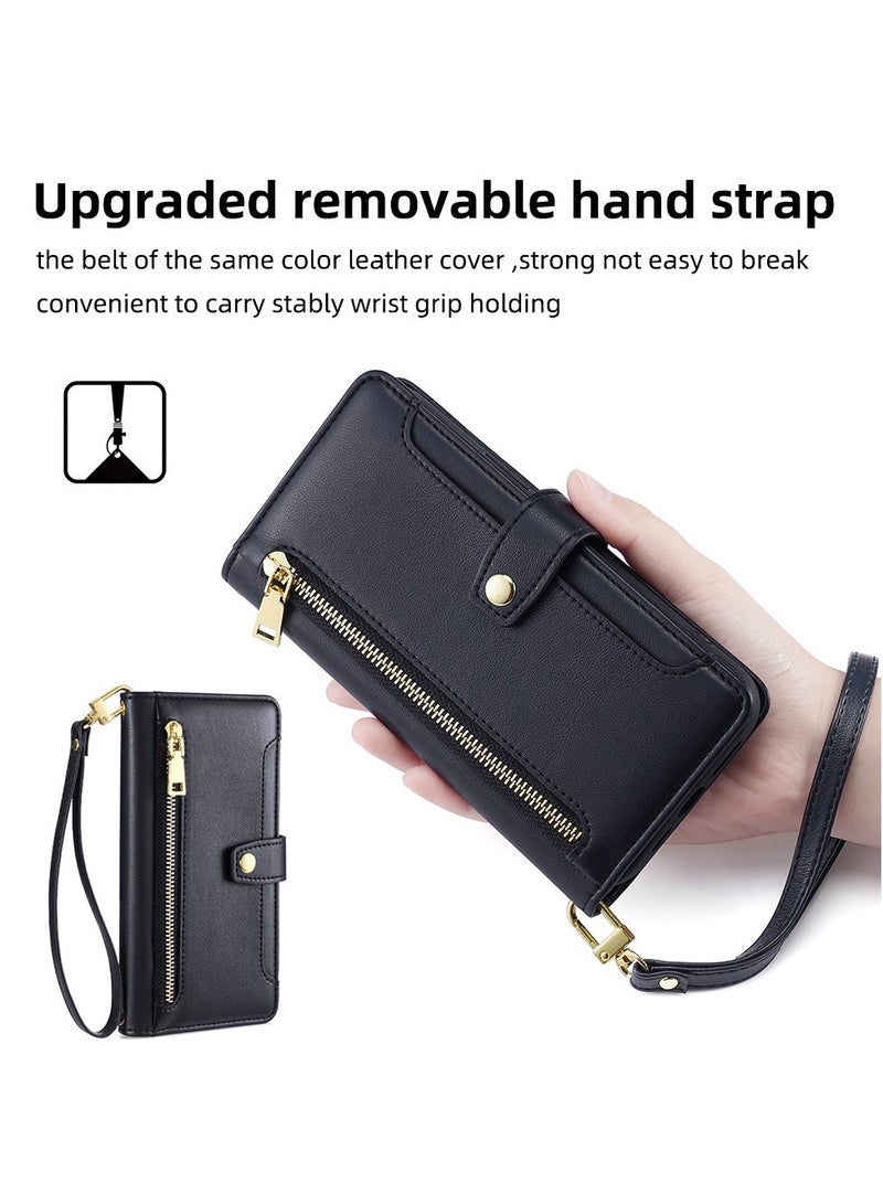 general Compatible with HUAWEI P50/P50E Portable Rope Lanyard Case, HUAWEI P50 Pro/HUAWEI P60/P60 Pro with Crossbody with Magnetic Zipper Pocket PU Leather Shockproof Case - Image 5