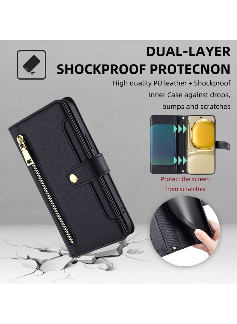 general Compatible with HUAWEI P50/P50E Portable Rope Lanyard Case, HUAWEI P50 Pro/HUAWEI P60/P60 Pro with Crossbody with Magnetic Zipper Pocket PU Leather Shockproof Case - Image 4