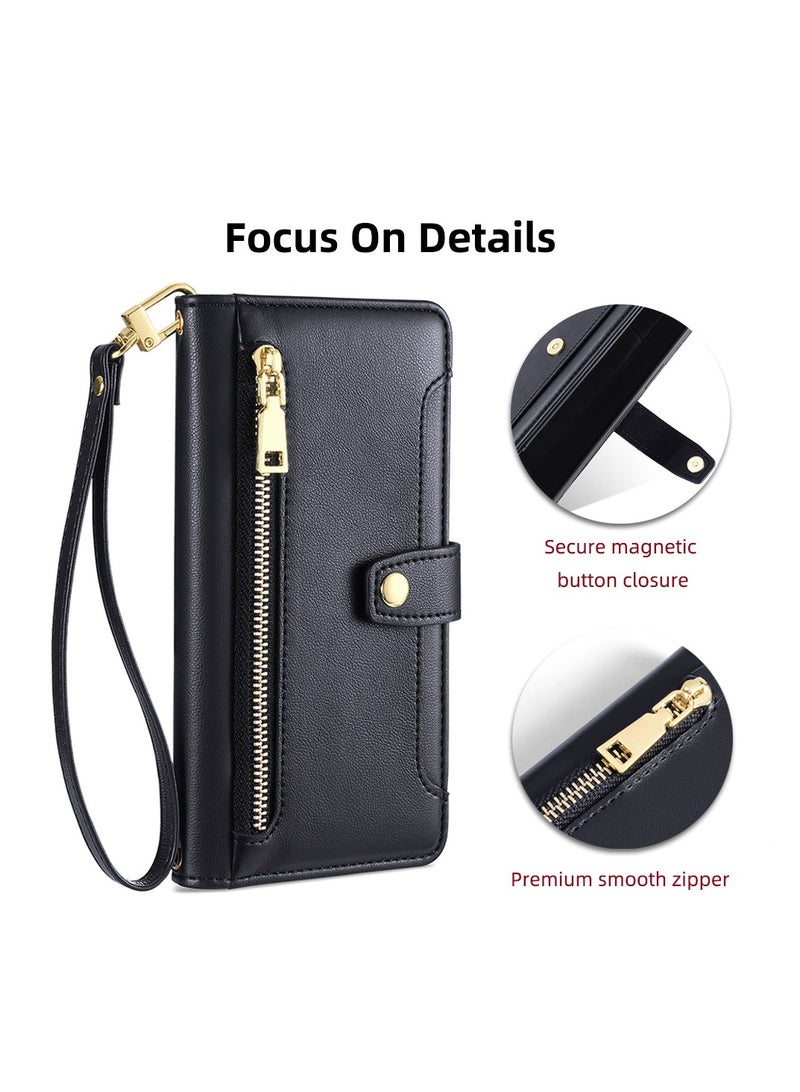 general Compatible with HUAWEI P50/P50E Portable Rope Lanyard Case, HUAWEI P50 Pro/HUAWEI P60/P60 Pro with Crossbody with Magnetic Zipper Pocket PU Leather Shockproof Case - Image 3