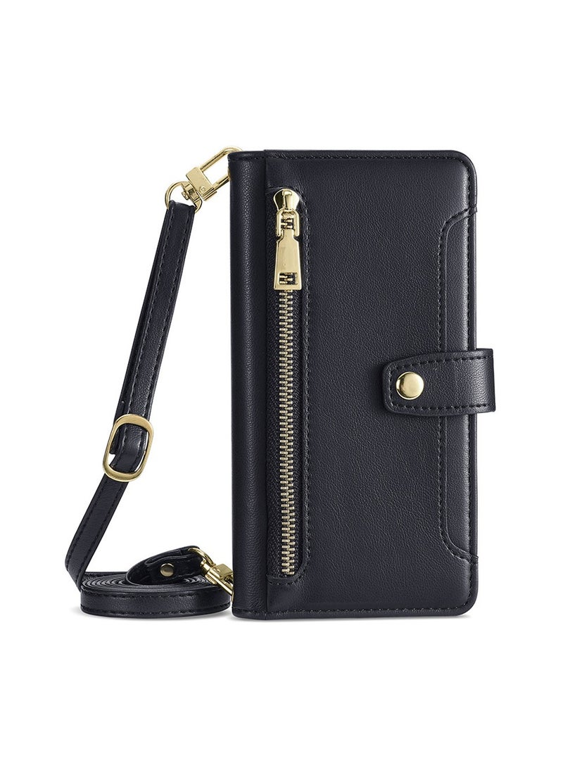 general Compatible with HUAWEI P50/P50E Portable Rope Lanyard Case, HUAWEI P50 Pro/HUAWEI P60/P60 Pro with Crossbody with Magnetic Zipper Pocket PU Leather Shockproof Case - Image 1