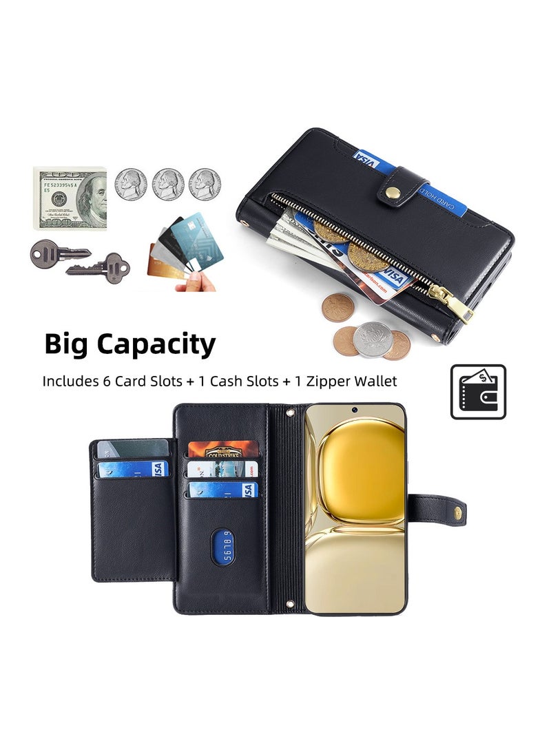 general Compatible with HUAWEI P50/P50E Portable Rope Lanyard Case, HUAWEI P50 Pro/HUAWEI P60/P60 Pro with Crossbody with Magnetic Zipper Pocket PU Leather Shockproof Case - Image 2