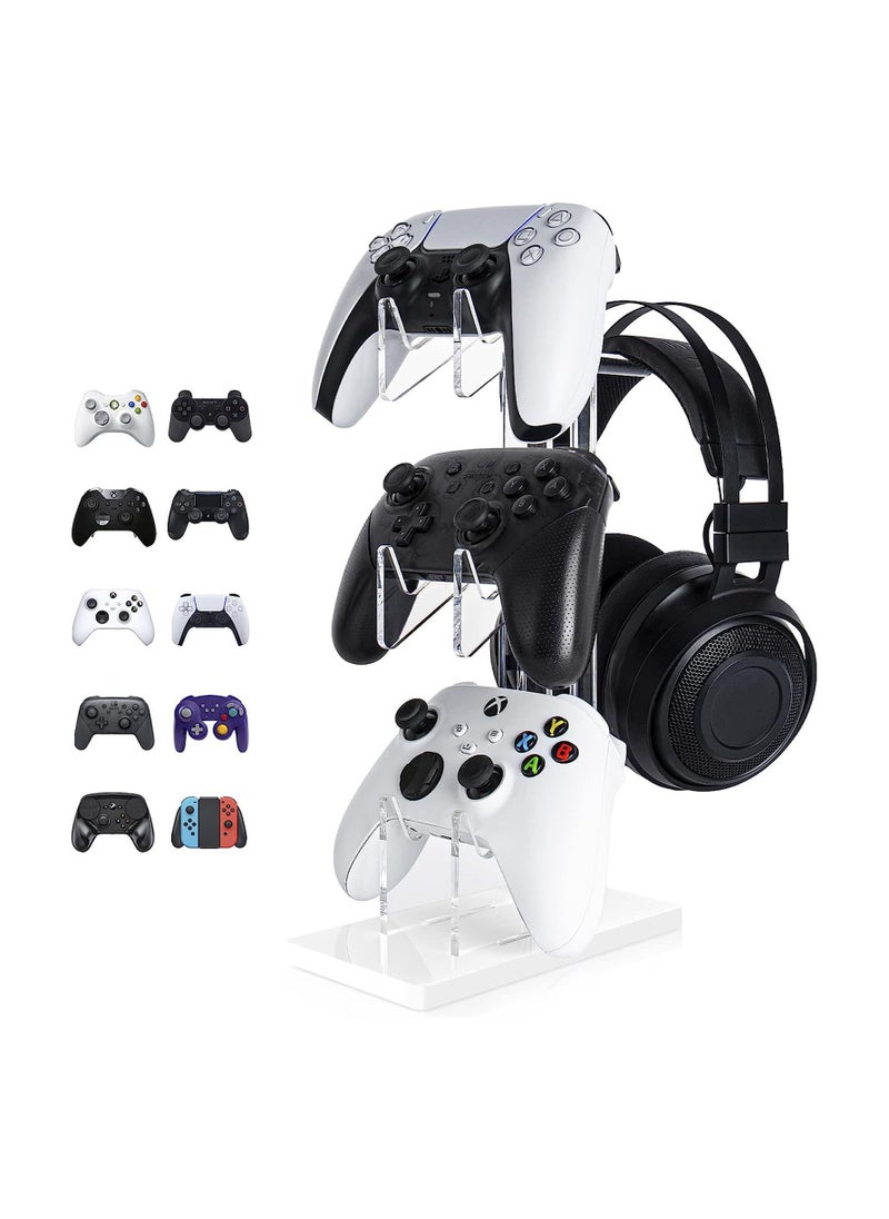 Excefore - Universal 3 Tier Controller Holder and Headset Stand for PS5 PS4 Xbox ONE Switch STEAM, Controller Stand Gaming Accessories, Build Your Game Fortresses (White) - Image 1