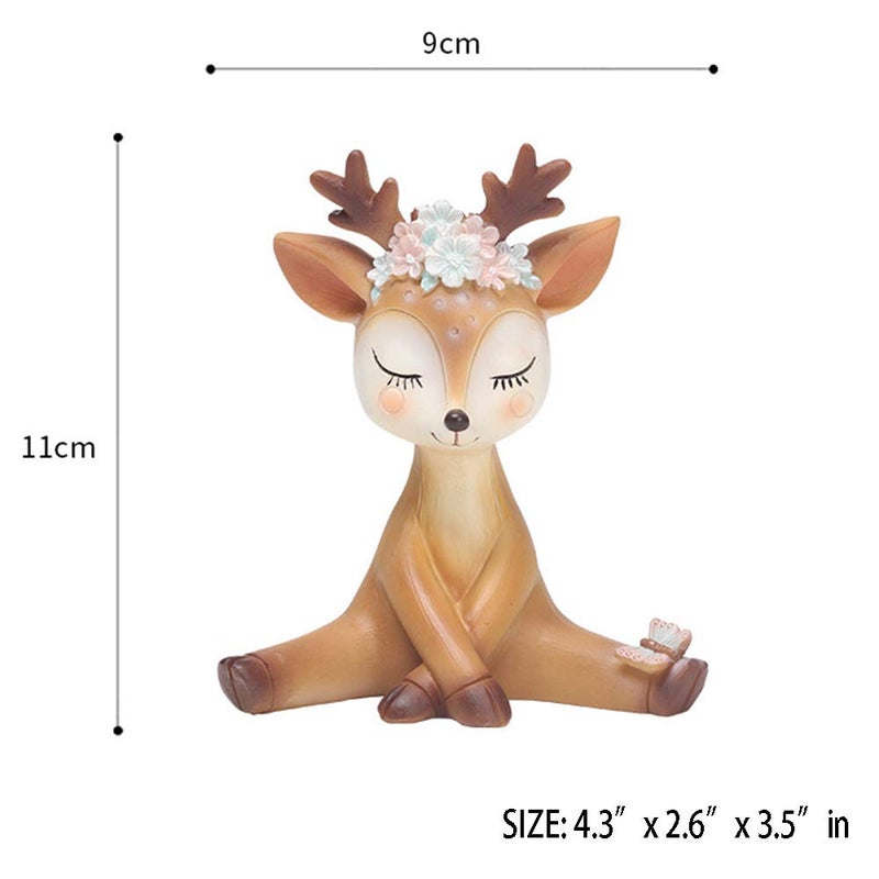 KEYUM Deer Figurines Toys Decor 4.3", Cute Fawn Doe Christmas Home Decor Resin Ornament Cake Topper Party Desktop Decoration for Birthday Wedding Anniversary(Shy) - Image 4