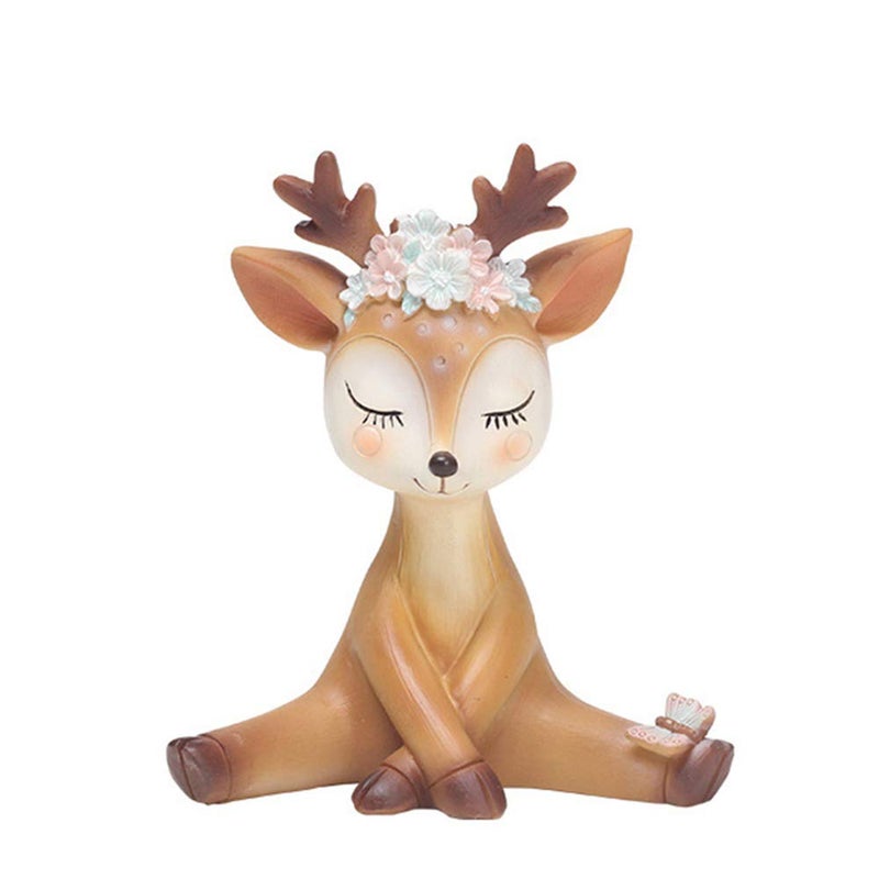 KEYUM Deer Figurines Toys Decor 4.3", Cute Fawn Doe Christmas Home Decor Resin Ornament Cake Topper Party Desktop Decoration for Birthday Wedding Anniversary(Shy) - Image 1