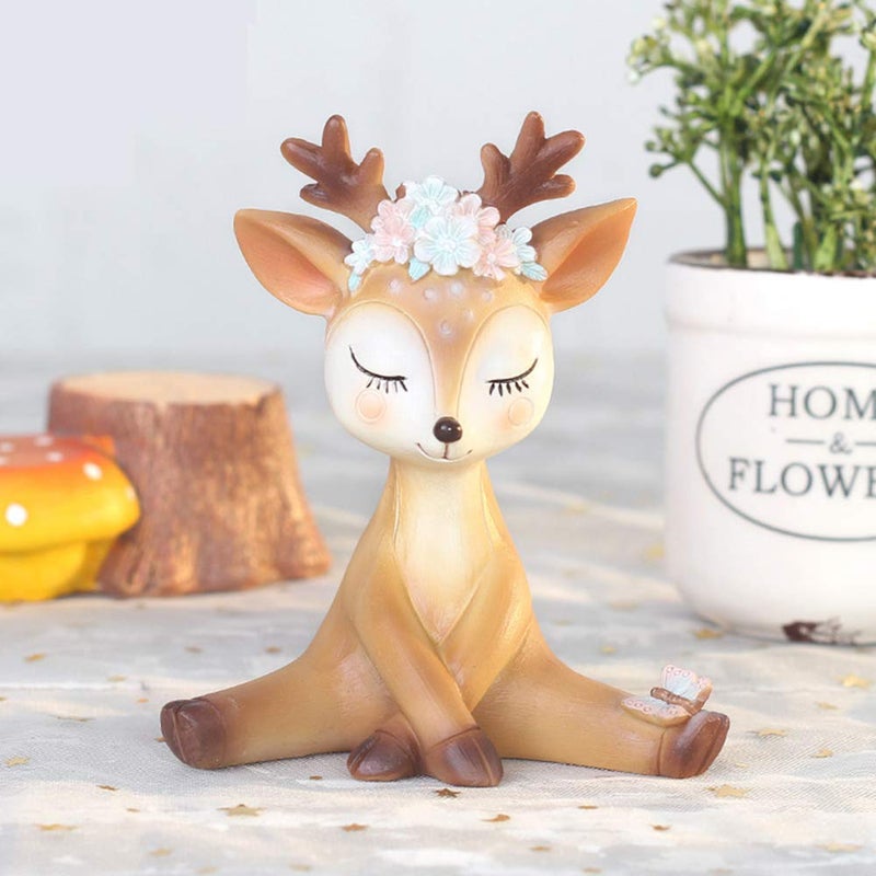 KEYUM Deer Figurines Toys Decor 4.3", Cute Fawn Doe Christmas Home Decor Resin Ornament Cake Topper Party Desktop Decoration for Birthday Wedding Anniversary(Shy) - Image 3