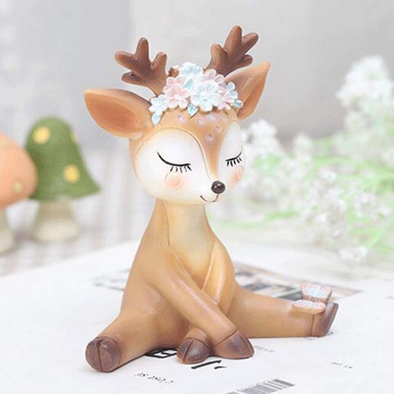 KEYUM Deer Figurines Toys Decor 4.3", Cute Fawn Doe Christmas Home Decor Resin Ornament Cake Topper Party Desktop Decoration for Birthday Wedding Anniversary(Shy) - Image 2