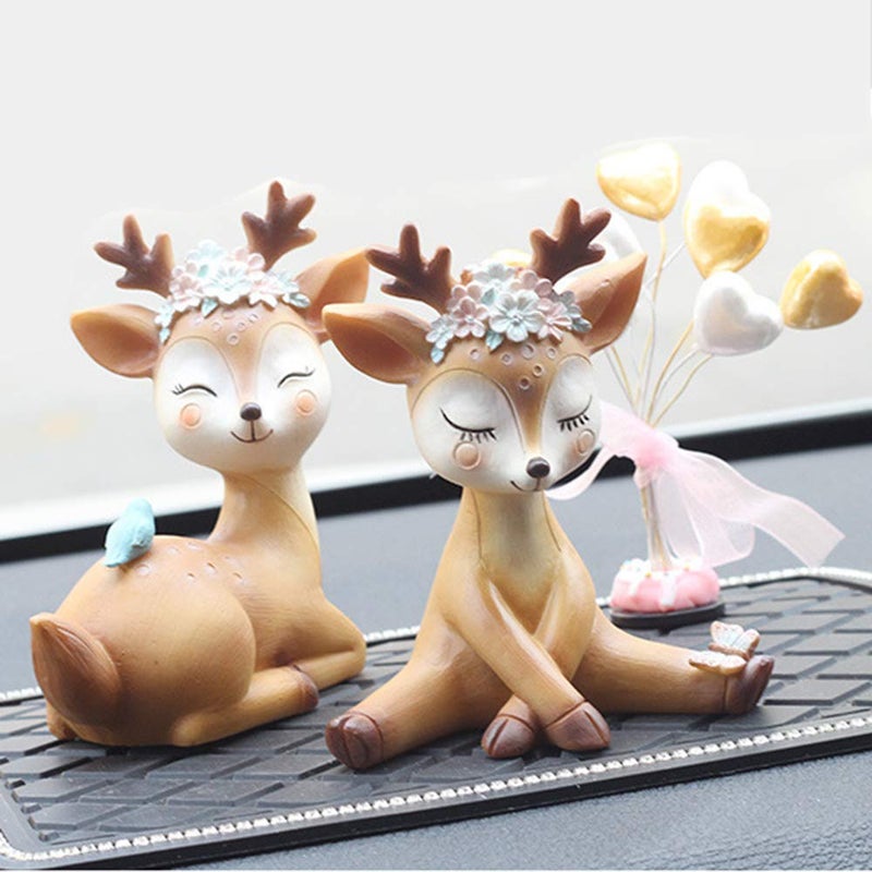 KEYUM Deer Figurines Toys Decor 4.3", Cute Fawn Doe Christmas Home Decor Resin Ornament Cake Topper Party Desktop Decoration for Birthday Wedding Anniversary(Shy) - Image 5