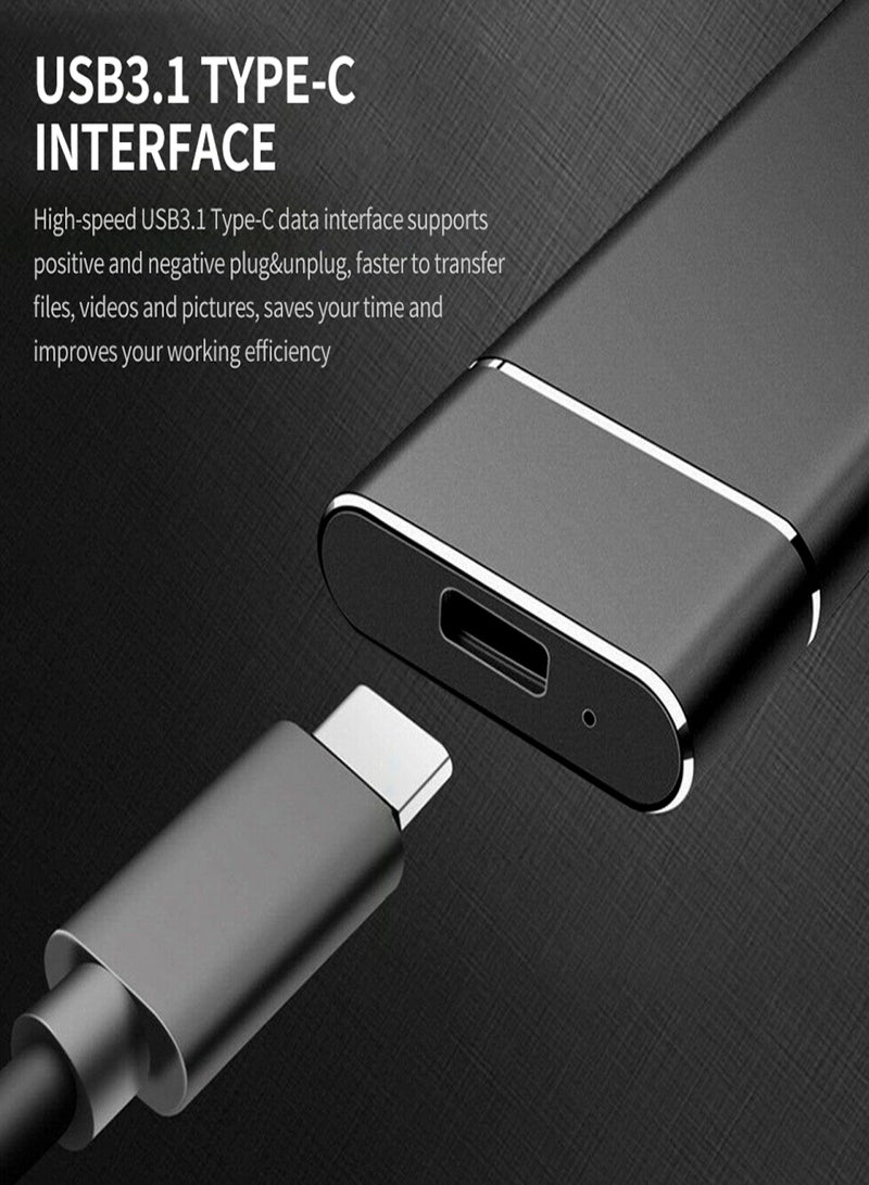 محرك أقراص الحالة الصلبة المحمول من النوع C بسعة 1 تيرابايت وواجهة USB3.1 SSD مقاوم للصدمات من سبائك الألومنيوم باللون الأسود - Image 3