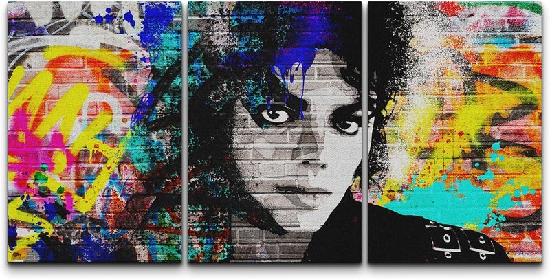wall26 Canvas Print Wall Art Set Urban High Contrast Michael Jackson Portrait Graffiti & Street Art People Illustrations Pop Art Bohemian Colorful for Living Room, Bedroom, Office - 16"x24"x3 - Image 1