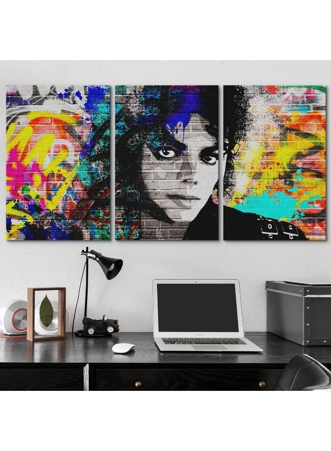 wall26 Canvas Print Wall Art Set Urban High Contrast Michael Jackson Portrait Graffiti & Street Art People Illustrations Pop Art Bohemian Colorful for Living Room, Bedroom, Office - 16"x24"x3 - Image 3