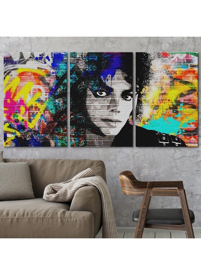 wall26 Canvas Print Wall Art Set Urban High Contrast Michael Jackson Portrait Graffiti & Street Art People Illustrations Pop Art Bohemian Colorful for Living Room, Bedroom, Office - 16"x24"x3 - Image 2