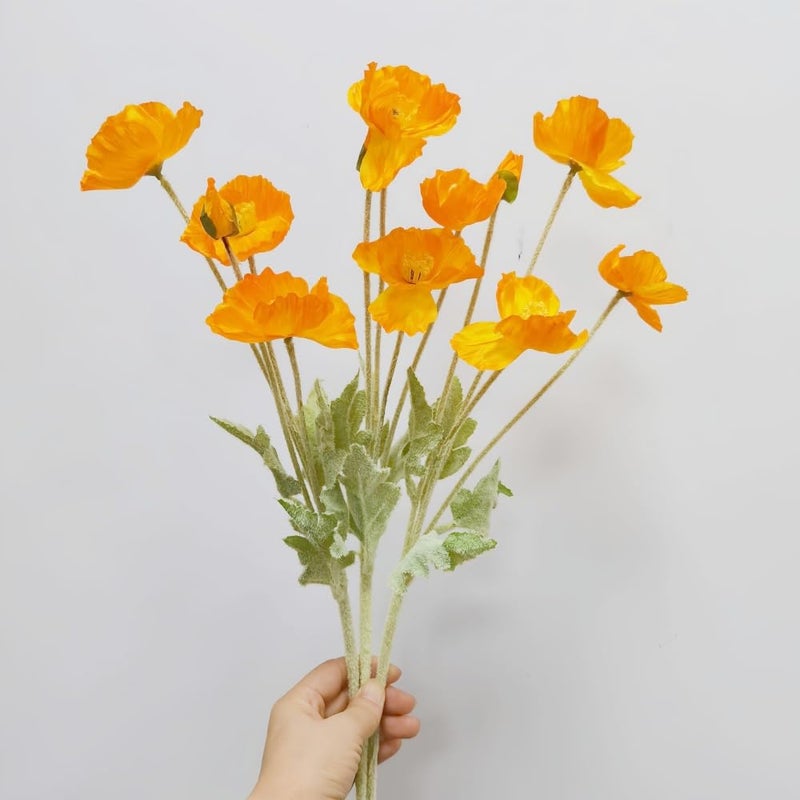 DODXIAOBEUL Poppy Flowers Artificial Poppy Silk Flowers with StemsRanunculus Artificial FlowersFaux Flower Stems for WeddingParty Outdoor Indoor Decor Flower Arrangements for Table 3 Orange