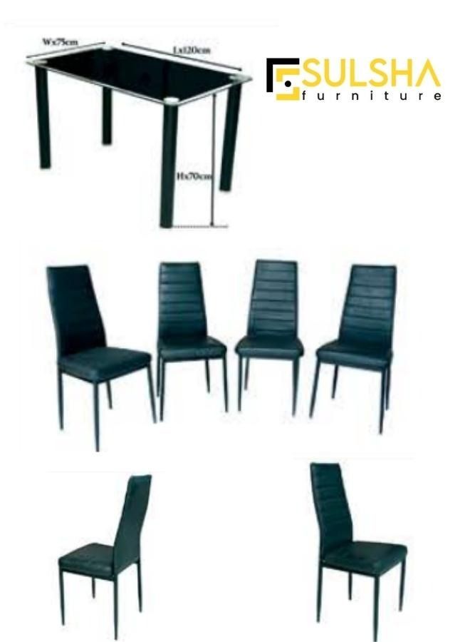 SULSHA 4 Seat Modern Glass Top Dining Table With Leather Poshish Chair - Image 2