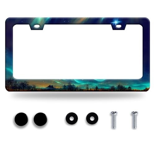Omw2fyb Personalise Aurora Night Sky License Plate Frame Scenery License Plate Frames Car Universal Stainless Steel Accessories Cars Decor with 2 Holes and Screws Fits Standard Us Vehicles Size 12.2 X 6 Inch - Image 1