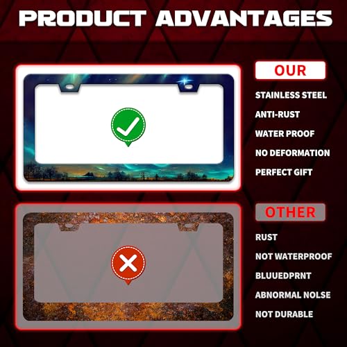 Omw2fyb Personalise Aurora Night Sky License Plate Frame Scenery License Plate Frames Car Universal Stainless Steel Accessories Cars Decor with 2 Holes and Screws Fits Standard Us Vehicles Size 12.2 X 6 Inch - Image 3