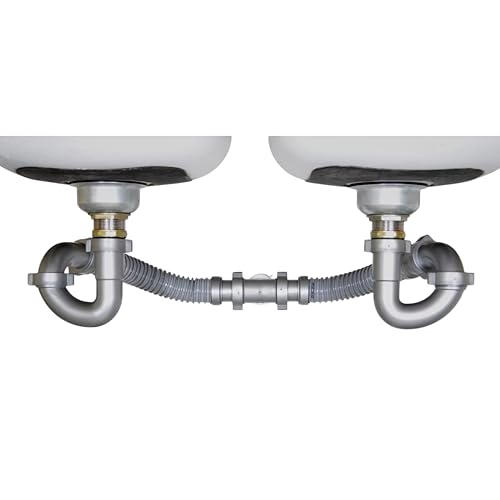 Coflex Snappy Trap Special Double Kitchen Sink Drain Kit with Flexible P Trap, Ideal for Sinks with Limited Vertical Space, Easy No Tool Installation (DK-120 Silver) - Image 1