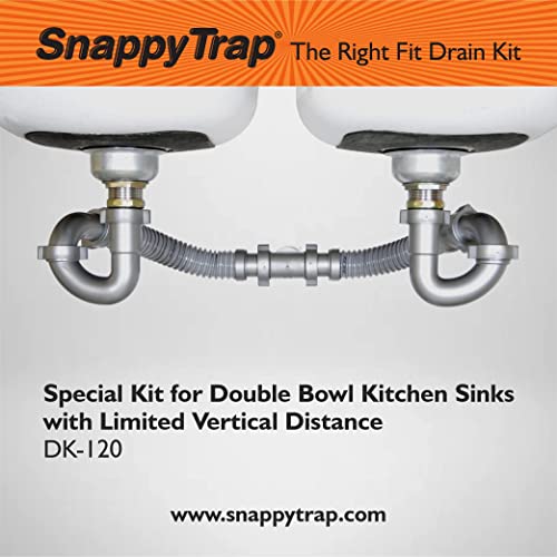 Coflex Snappy Trap Special Double Kitchen Sink Drain Kit with Flexible P Trap, Ideal for Sinks with Limited Vertical Space, Easy No Tool Installation (DK-120 Silver) - Image 2