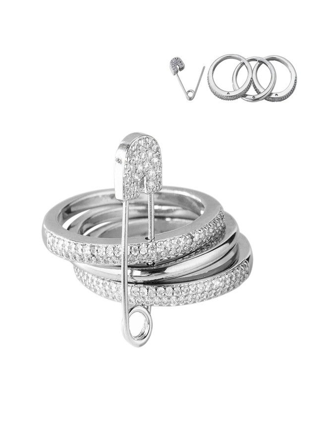 BLBLJERY Safety Pin Silver& Gold Stackable Rings for Women Non Tarnish 14k Gold Plated Statement Ring Set Cubic Zirconia Wedding Rings Thumb Ring Stack Pack Unique Jewelry Gift Women, 9, Metal, Cubic - Image 1