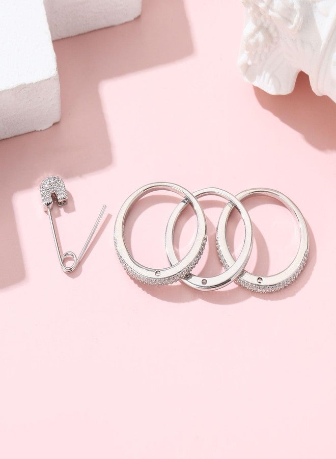 BLBLJERY Safety Pin Silver& Gold Stackable Rings for Women Non Tarnish 14k Gold Plated Statement Ring Set Cubic Zirconia Wedding Rings Thumb Ring Stack Pack Unique Jewelry Gift Women, 9, Metal, Cubic - Image 2