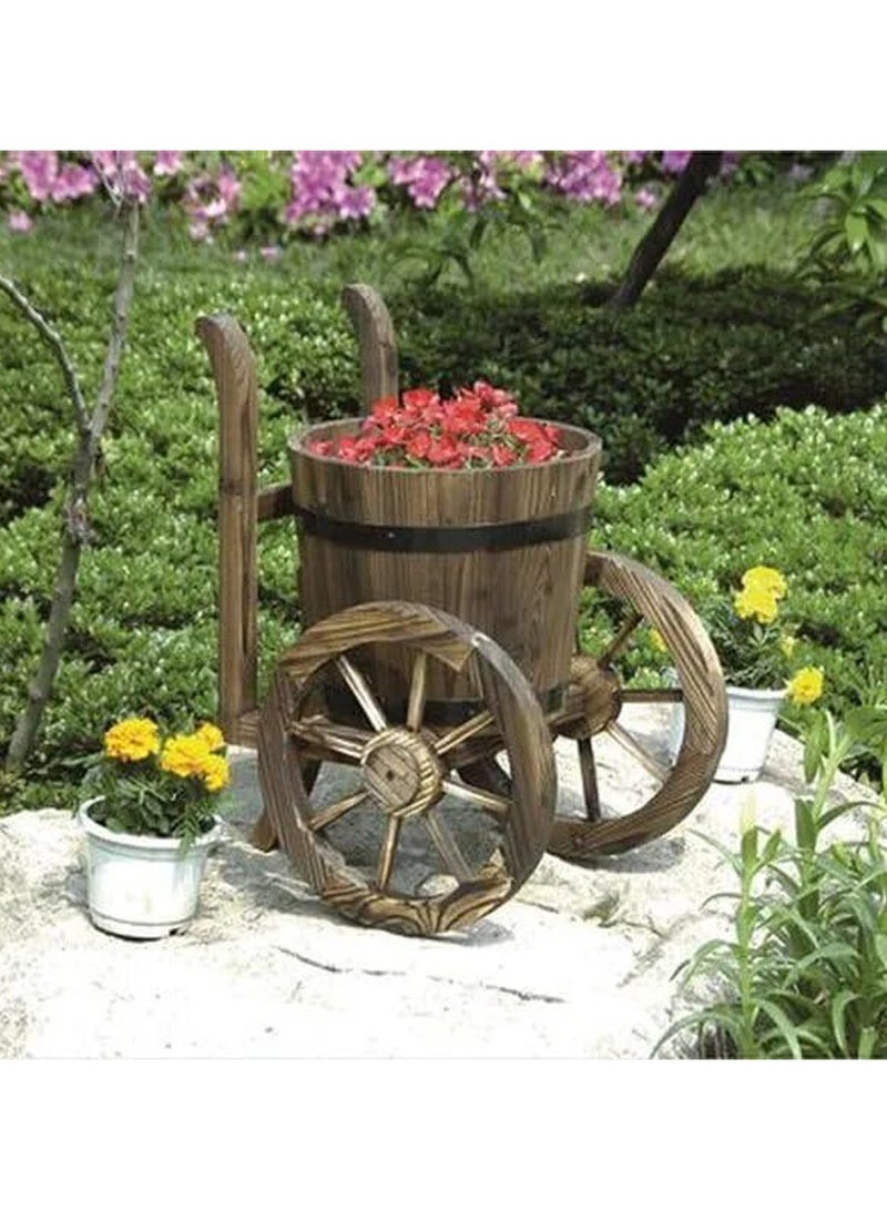 LINGWEI Wooden Flower Pot Rustic Style Wooden Planter with Two Wheels Flower Bucket Wooden Garden Flower Pot Garden Decoration Item Flower Basket For Indoor Outdoor - Image 3