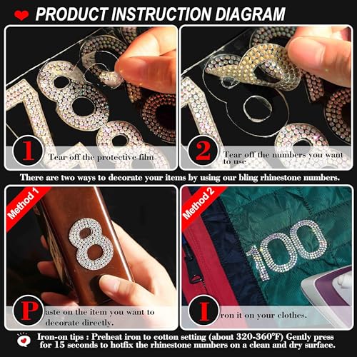 Locacrystal 40Pcs Bling Rhinestone Numbers Self-Adhesive Glitter Number Stickers for Mailbox Cars Doors Crafts 0-9 DIY Crystal Iron-on Numbers Patches for Clothing(Crystal AB,1.57") - Image 2