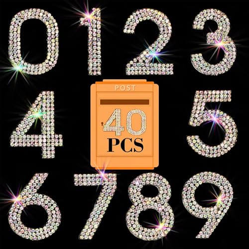 Locacrystal 40Pcs Bling Rhinestone Numbers Self-Adhesive Glitter Number Stickers for Mailbox Cars Doors Crafts 0-9 DIY Crystal Iron-on Numbers Patches for Clothing(Crystal AB,1.57") - Image 1
