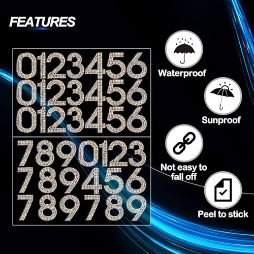 Locacrystal 40Pcs Bling Rhinestone Numbers Self-Adhesive Glitter Number Stickers for Mailbox Cars Doors Crafts 0-9 DIY Crystal Iron-on Numbers Patches for Clothing(Crystal AB,1.57") - Image 4