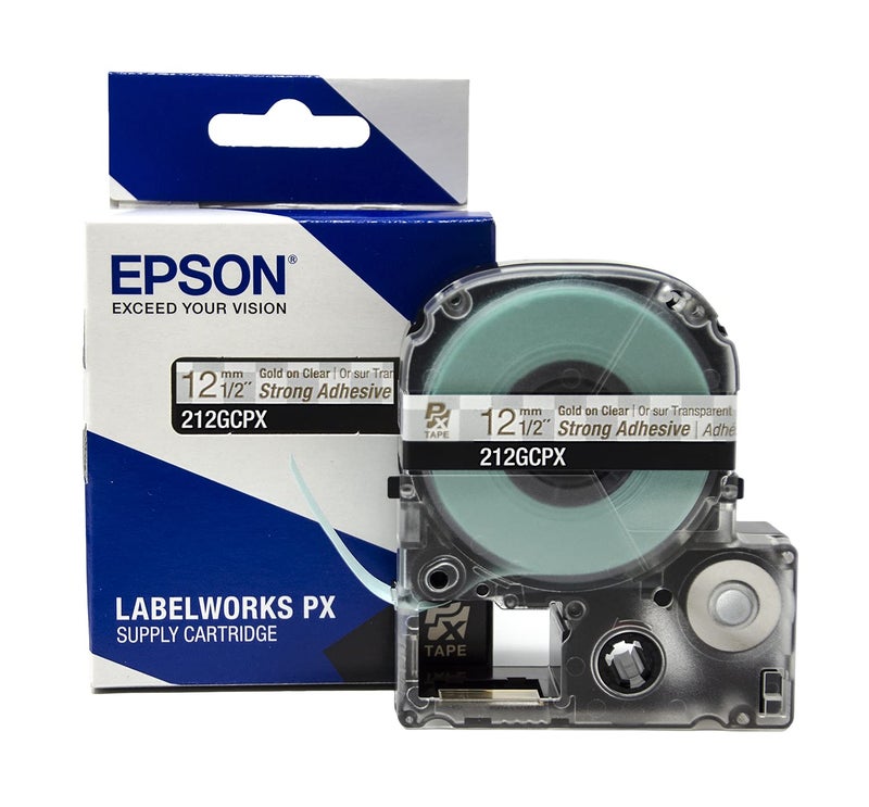 LABELWORKS Epson 212GCPX Genuine PET (Polyester) Tape Cartridge - Gold on Clear Label Maker Tape - 1/2" (12MM) Wide, 30' - Image 1