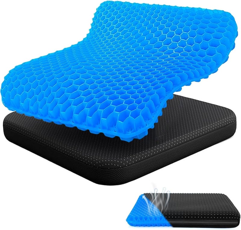 Extra Thick Gel Cushion Seat Pad - Cooling Egg Grid Chair Cushion for Office Workers, Drivers and Wheelchair Users, Breathable Design for Hip and Tailbone Comfort - Image 1