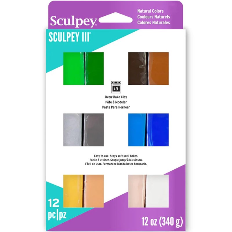 Sculpey III Polymer Clay Multipack Naturals 12 1oz Packs Oven Bake Clay 12 Colors NonToxic Sculpting Create Jewelry Crafts Art Supplies