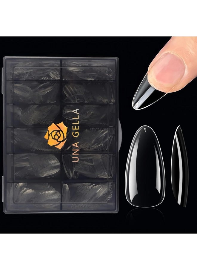 UNA GELLA - Almond Nail Tips 504 Pcs Long Lasting Medium Almond Soft Gel Full Cover Nail Tips False Almond Nails Clear Acrylic Gelly Tips For Nail/Dip/Poly Nail Extensions Press On Nails 12 Sizes - Image 1