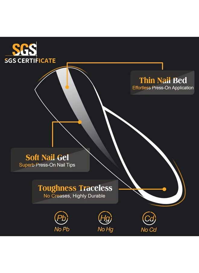 UNA GELLA - Almond Nail Tips 504 Pcs Long Lasting Medium Almond Soft Gel Full Cover Nail Tips False Almond Nails Clear Acrylic Gelly Tips For Nail/Dip/Poly Nail Extensions Press On Nails 12 Sizes - Image 1