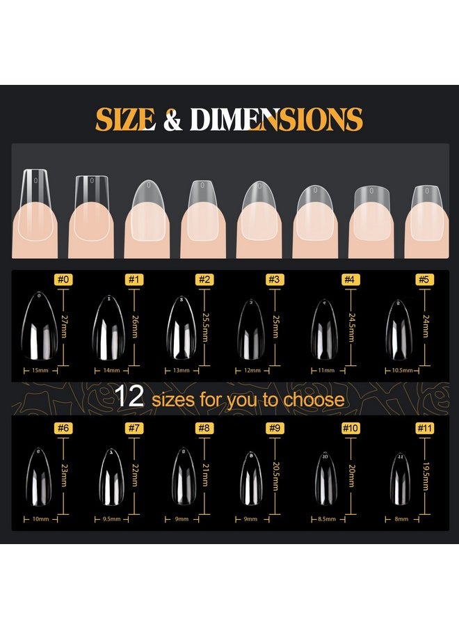 UNA GELLA - Almond Nail Tips 504 Pcs Long Lasting Medium Almond Soft Gel Full Cover Nail Tips False Almond Nails Clear Acrylic Gelly Tips For Nail/Dip/Poly Nail Extensions Press On Nails 12 Sizes - Image 1