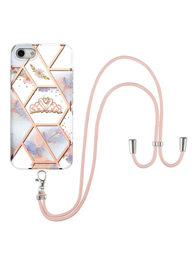 S-TOP Case For iPhone SE 2022 / SE 2020 / 8 / 7 Electroplating Splicing Marble Flower Pattern TPU Shockproof Case with Lanyard - Image 2