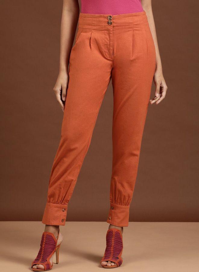 Freehand Women Orange Tapered Fit Solid Pants - Image 1