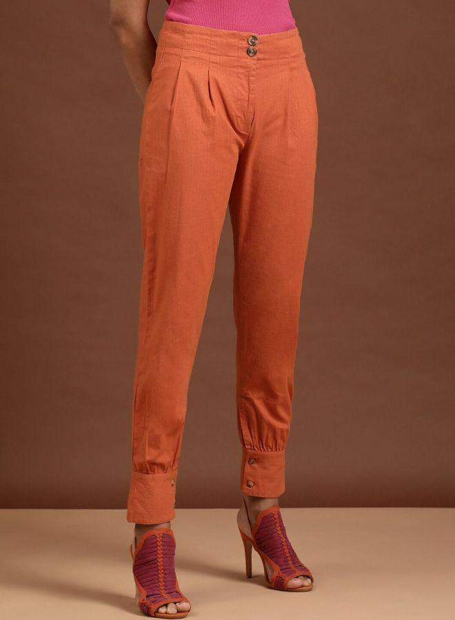 Freehand Women Orange Tapered Fit Solid Pants - Image 2