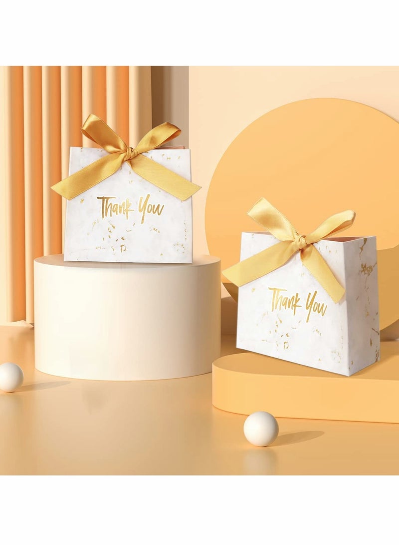 Zikra Small Thank You Gift Bags, Marble Pattern Party Favor Bags with Gold Bow Ribbon, Paper Bags for Birthday Wedding Bridesmaid Holiday Valentines Day (30Pack Gold 4.5x1.8x3.Inches) - Image 3
