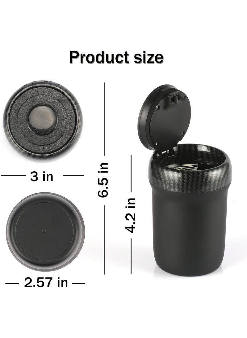jaexest Portable Car Ashtray with Lid, Detachable Ceramic Inner Smoke Cup Holder with LED Light, Windproof Smell Proof Auto Ash Tray & Mini Trash Can for Vehicles (Carbon Fiber) - Image 2