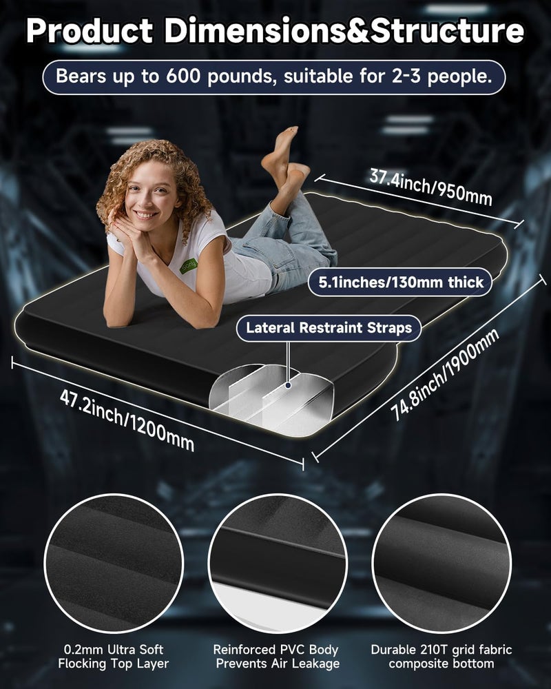 Umbrauto Air Mattress For Tesla Model Y  Custom Inflatable Camping Bed For Back Trunk  Upgraded Sleeping Pad W/Soft Flocking Surface  Durable 210T Fabric Bottom  Portable Pump For Suv Outdoor Travel - Image 2