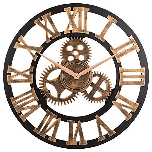 Oldtown Clocks 23" inch Noiseless Silent Non-Ticking Gears Not Moving Wall Clock (Roman Numeral,Anti-Bronze) - Image 1