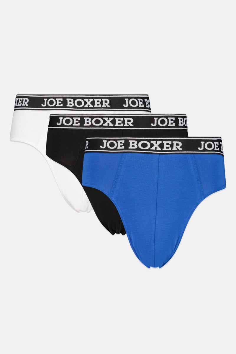Joe Boxer Men 3 Piece Brand Logo Underwear Briefs, Multicolor - Image 1