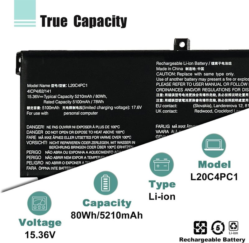 WISTAR L20C4PC1 Laptop Battery for Lenovo Legion 5 Pro-16ACH6 16ACH6H 16ITH6 16ITH6H Legion 5-15ITH6 15ITH6H 15ACH6 15ACH6A 15ACH6H Legion 7-16ITHg6 16ACHg6 Series L20M4PC1 L20D4PC1 80Wh - Image 3